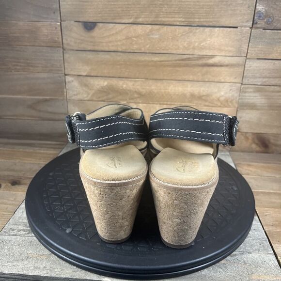 Clarks Womens Size 9M Black Aisley Tulip Sandals Suede Wedge Heels Slingback - Picture 4 of 10